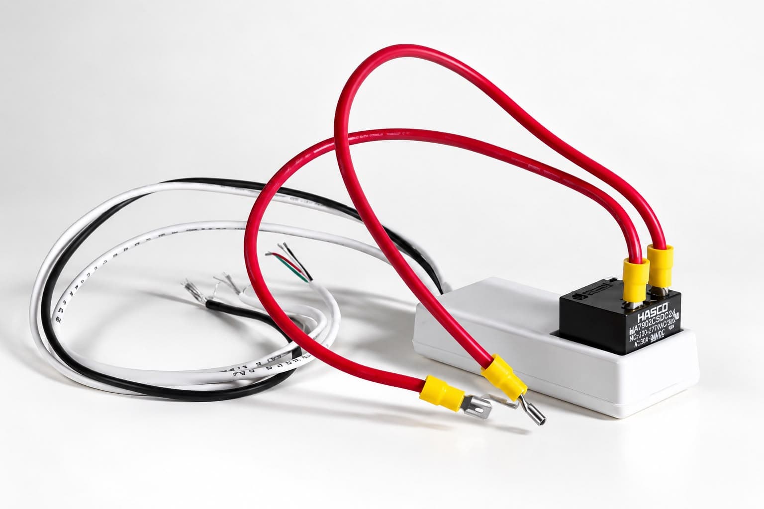 Power Pack relay for lighting control with red, black, and white wiring